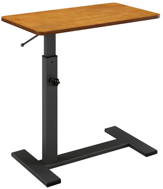 Hampton 漢汀堡 實木氣壓升降桌 櫸木實木 氣壓無段升降 邊緣為圓弧設計, 柚木色 + 黑腳