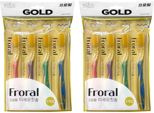 프로랄 금나노 미세모 이중모 틈새 칫솔 골드 4종 세트, 2세트, 4개입