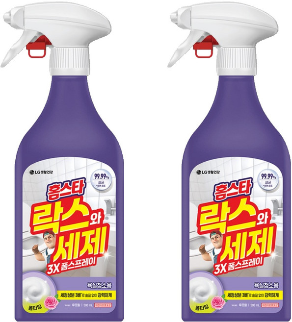 홈스타 락스와세제 욕실청소용 폼 스프레이 후로랄, 500ml, 2개