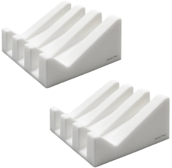 마켓플랜 레벨 실리콘 비누 받침대, 화이트, 2개