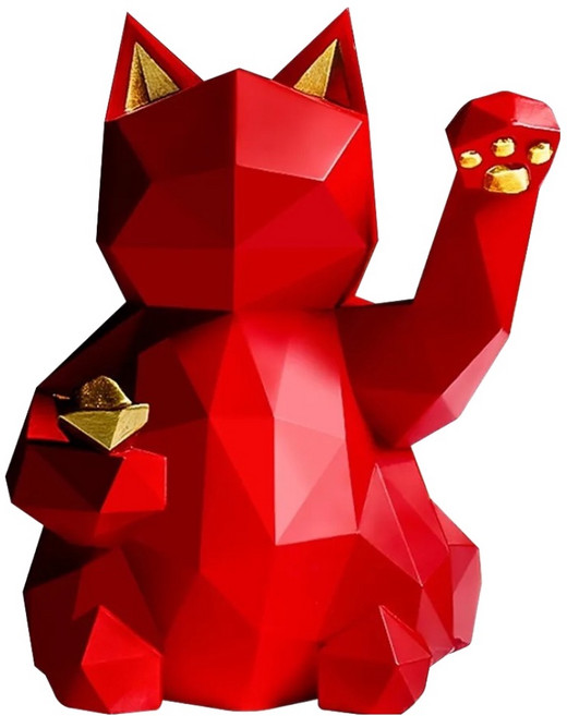 摩達客 現代藝術紅色設計師招財貓(大)開運喵星人擺飾, 1件, 紅色