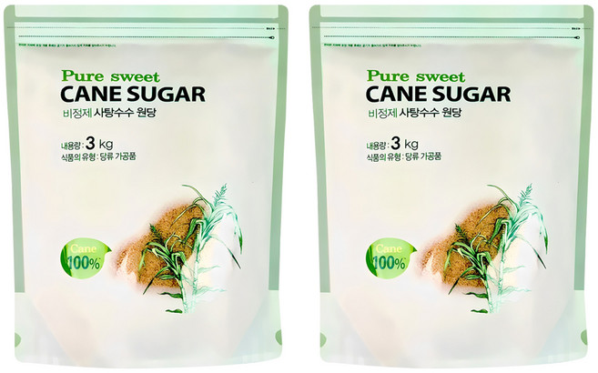 우리존 퓨어스윗 비정제 사탕수수원당, 3kg, 2개