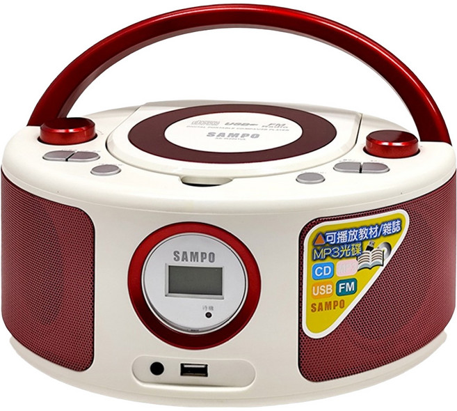 SAMPO 聲寶 手提 CD/MP3/USB 音響 原廠保固, AK-W2001UL, 紅色