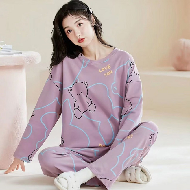 엘쏘 여성용 부드러운 긴팔 파자마 상하의 세트