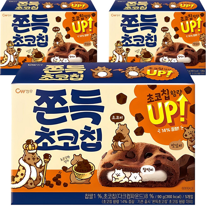 청우식품 쫀득 초코칩 쿠키, 90g, 3개