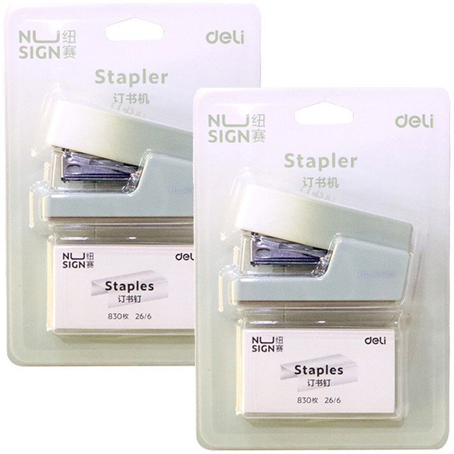 델리 그라데이션 컬러 미니 스테이플러 호치키스 세트, 그린, 2세트
