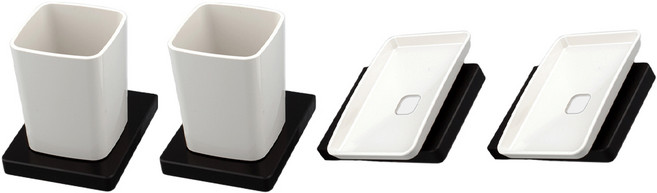 이하나홈 마블러스 컵 + 비누받침 + 컵홀더 +비누받침 홀더, 블랙, 2세트