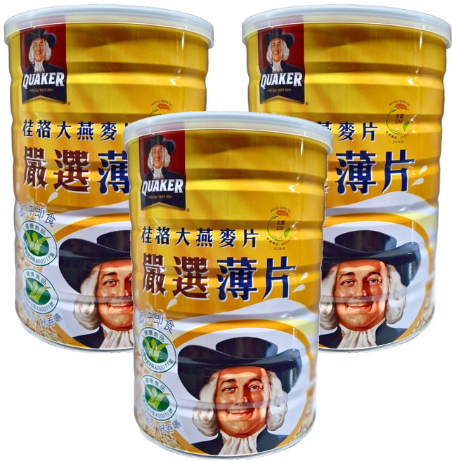 QUAKER 桂格 嚴選薄片麥片, 800g, 3罐