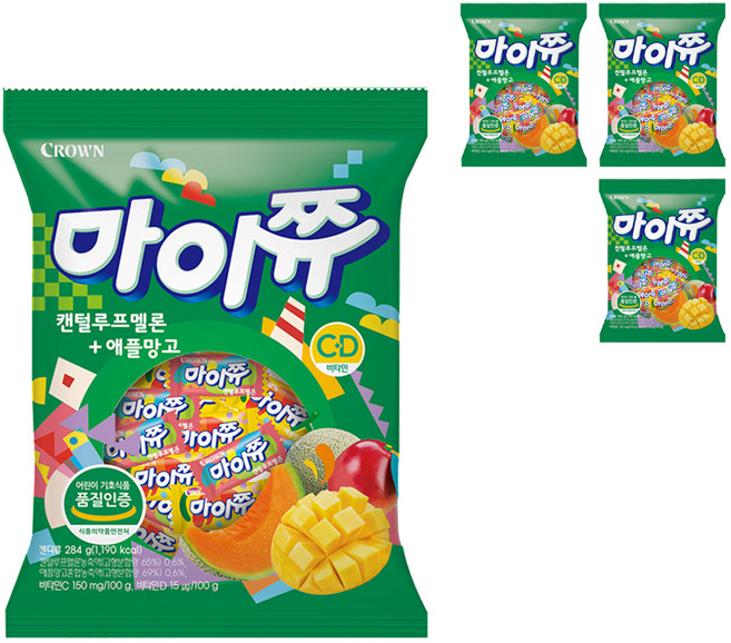마이쮸 캔털루프멜론 + 애플망고 캔디, 284g, 4개