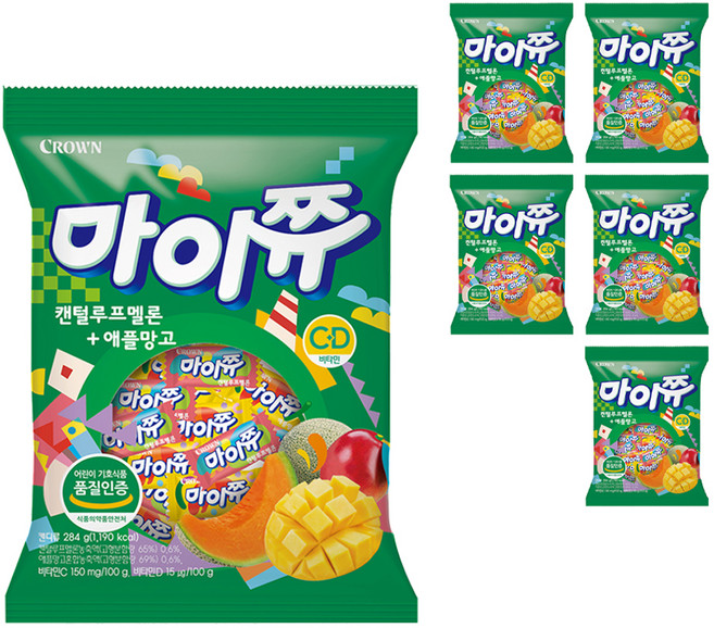 마이쮸 캔털루프멜론 + 애플망고 캔디, 284g, 6개