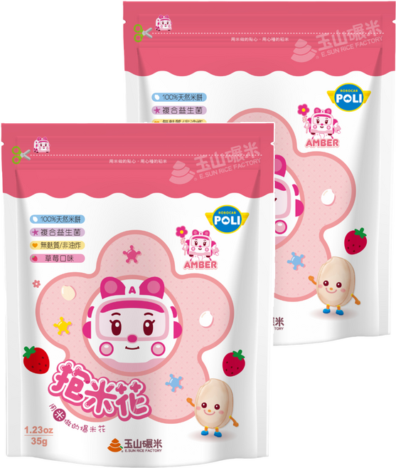 玉山碾米 抱米花 益生菌米餅, 草莓, 35g, 2包