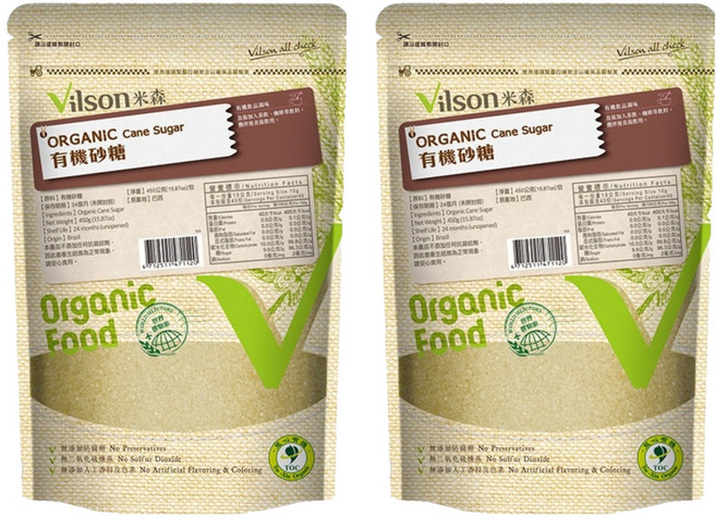 Vilson 米森 有機砂糖, 450g, 2包