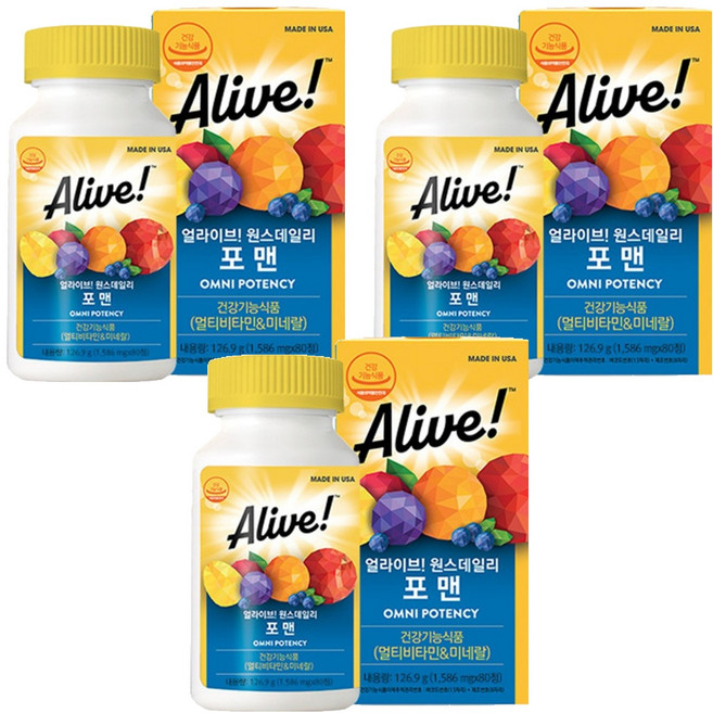 Alive Once Daily 男性綜合維他命, 80錠, 3個