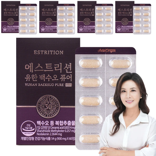 유한건강생활 에스트리션 유한 백수오 퓨어 60정, 5개, 54g - 쿠팡