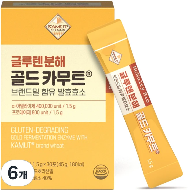 맥널티바이오 글루텐 분해 골드 카무트 브랜드밀 함유 발효효소 30p, 45g, 6개 - 쿠팡