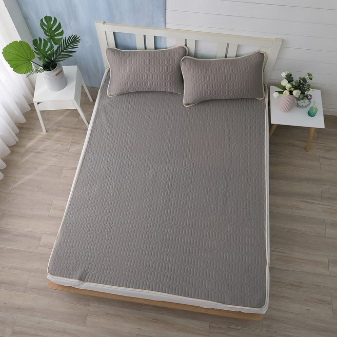 Ishur 伊舒爾 乳膠冰絲涼蓆墊, 涼蓆墊 + 枕套 x 2, 冰炫灰