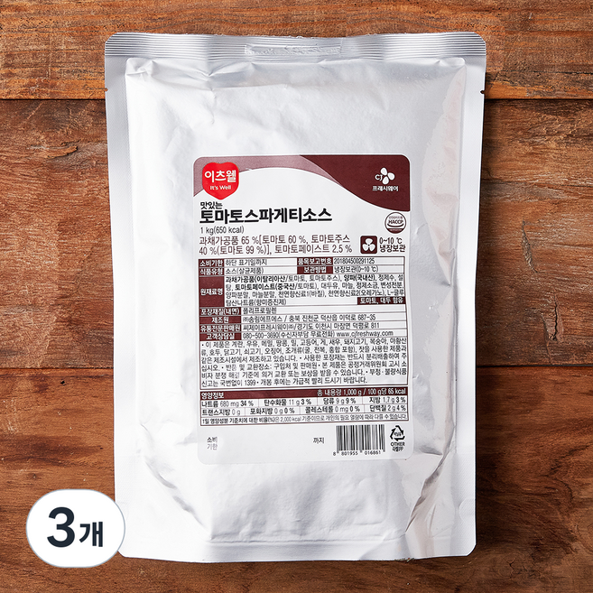 이츠웰 토마토 스파게티 소스, 1kg, 3개