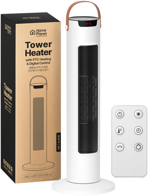 홈플래닛 PTC 타워형 온도제어 디지털 온풍기 리모컨 포함, 화이트, NSBE-200GR