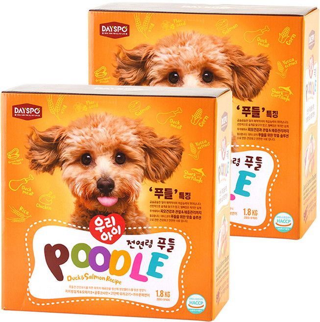 데이스포 강아지 우리아이 기능성 사료, 푸들, 1.8kg, 2개