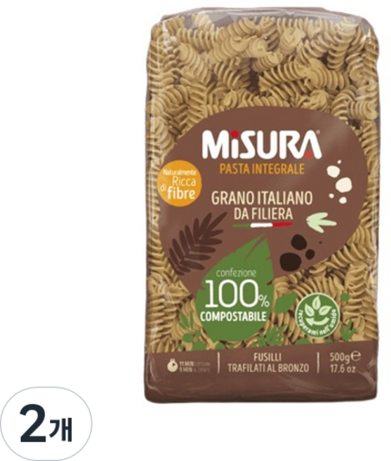 미주라 통밀 푸질리 파스타, 500g, 2개