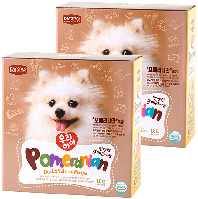 데이스포 강아지 우리아이 기능성 사료, 포메라니안, 1.8kg, 2개
