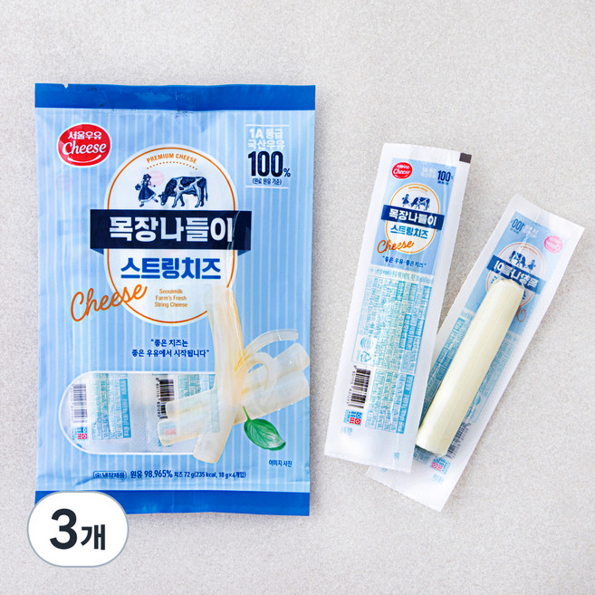 서울우유치즈 목장나들이 스트링치즈, 18g, 4개입, 3개
