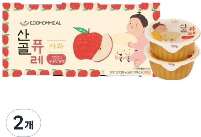 에코맘의산골이유식 유아용 산골퓨레 2p, 2개, 200g, 사과맛