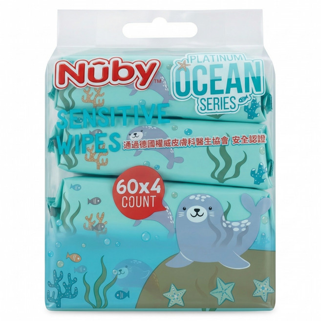 Nuby 海洋系列 極厚柔濕巾, 60張, 4包