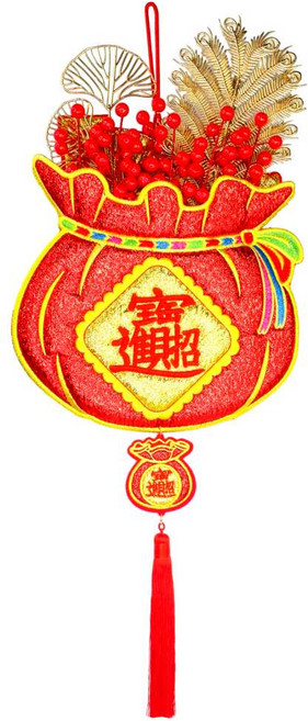 MODACore 摩達客 春節開運招財 刺繡招財進寶大小福袋紅果金葉配飾流蘇掛飾吊飾, 紅色