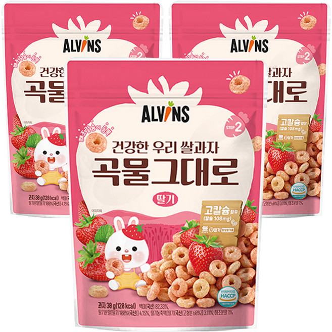 엘빈즈 건강한 우리 쌀과자 곡물그대로, 30g, 3개, 딸기