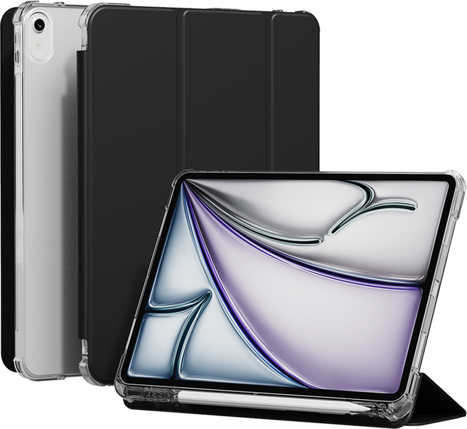 요거 아이패드 케이스 애플펜슬 수납 반투명 태블릿 PC 스마트 커버, 블랙, 2개