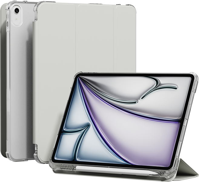 요거 아이패드 케이스 애플펜슬 수납 반투명 태블릿 PC 스마트 커버, 그레이, 2개