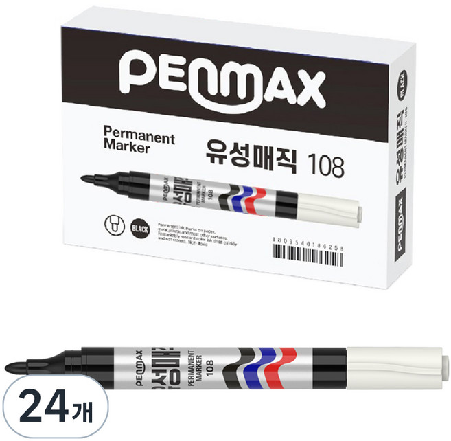 펜맥스 유성매직 108, 흑색, 24개