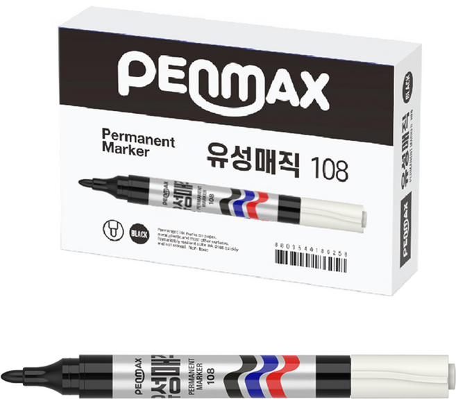 펜맥스 유성매직 108, 흑색, 12개