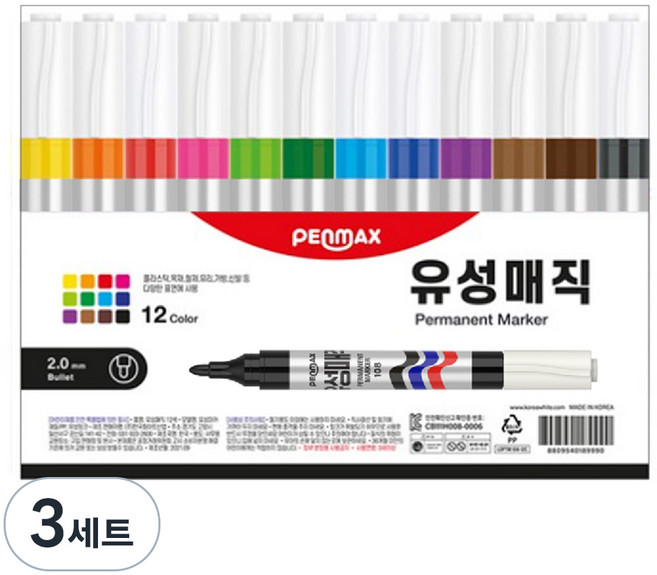 펜맥스 유성매직 108 12색, 혼합색상, 3세트