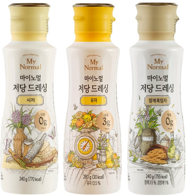 마이노멀 저당 드레싱 참깨흑임자 240g + 유자 280g + 시저 240g, 1세트