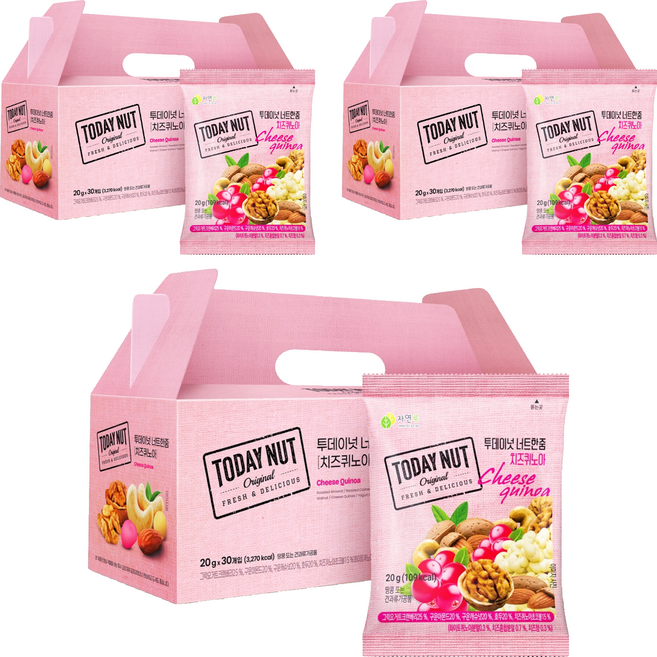 투데이넛 너트한줌 치즈퀴노아 견과 30개입, 600g, 3개