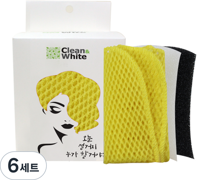 클린앤화이트 구리나노 항균 필터 수세미 2종 + 고리 망사 수세미 세트, 6세트