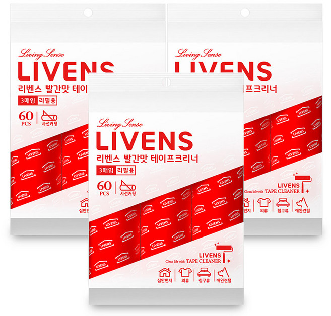 리벤스 펫용 빨간맛 사선컷팅 돌돌이 테이프크리너 리필 3p, 3세트