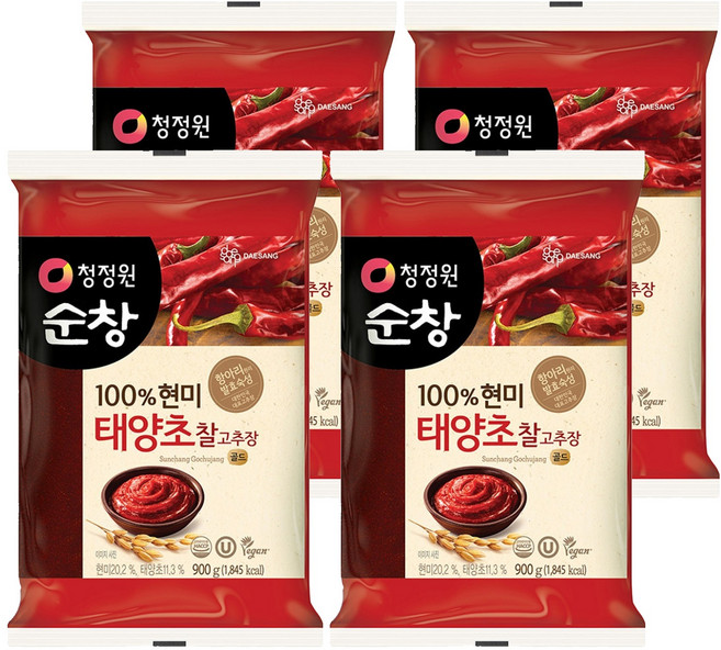 청정원순창 태양초 현미 찰고추장, 900g, 4개