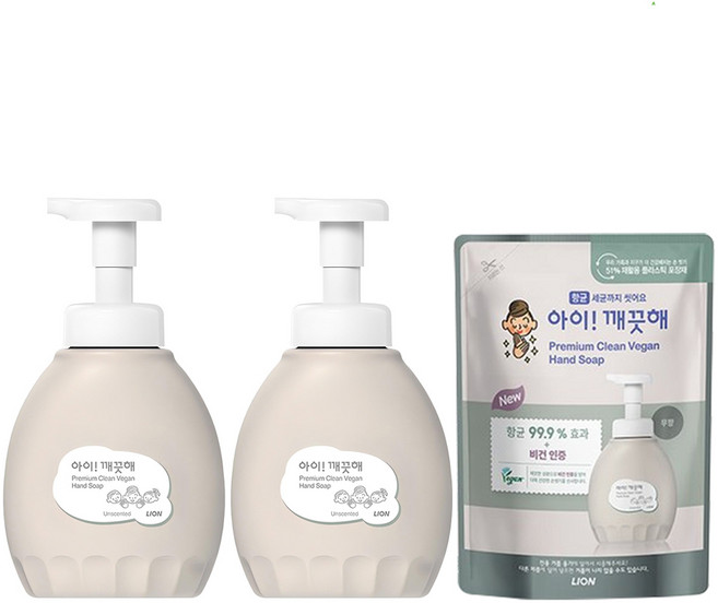 아이깨끗해 프리미엄 클린 비건 폼 핸드솝 무향 450ml x 2p + 리필 400ml, 1개