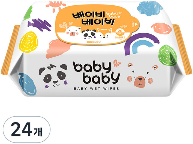 베이비베이비 아기 물티슈 휴대용 리필형, 62g, 20매, 24개