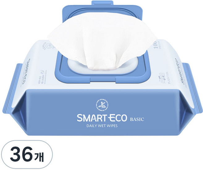 스마트에코 베이직 아기물티슈 캡형, 43g, 100매, 36개