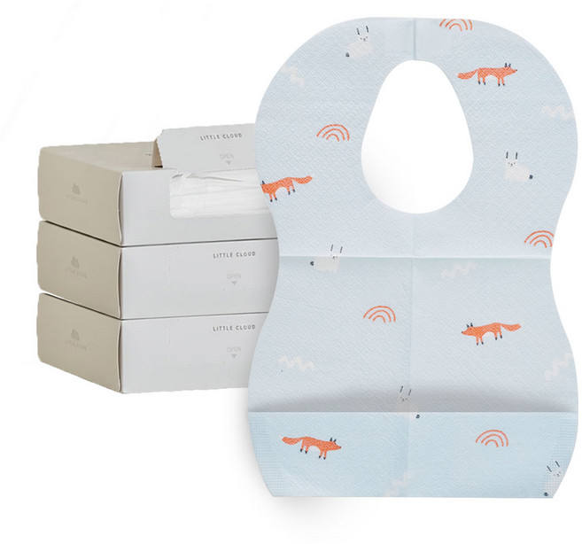 리틀클라우드 일회용 방수 턱받이, 토끼와 여우, 20개입, 3개