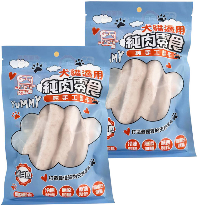 咕沛日常 寵物純肉零食 魚肉塊凍乾, 2個, 虱目魚, 100g