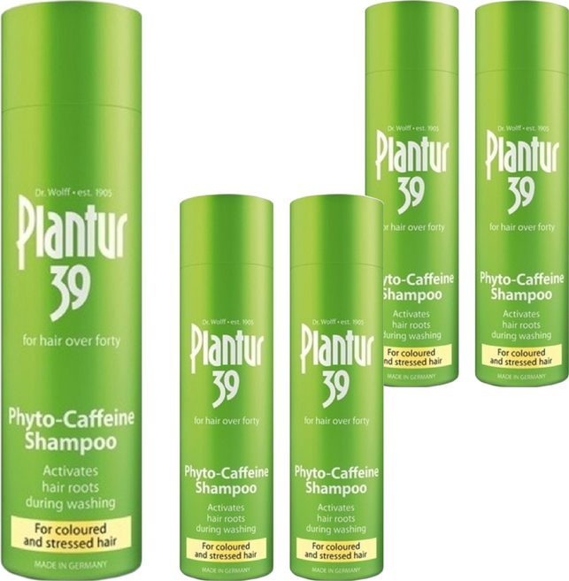 Dr.Wolff Plantur 39 植物與咖啡因洗髮露 染燙受損髮適用 強健髮根 德國製造, 250ml, 5瓶