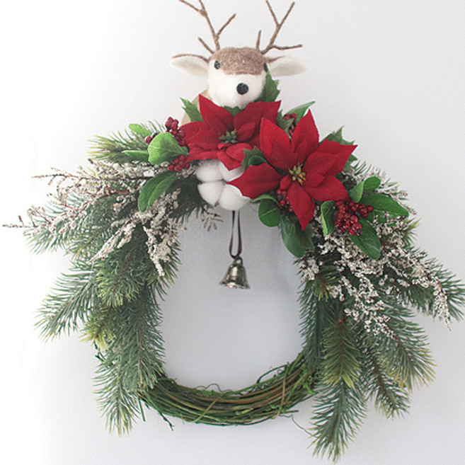 모리앤 포인세티아 리스 + 안개등 20구 세트, 혼합 색상, 지름 40cm, 1개