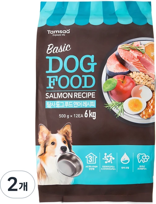 탐사 6free 강아지 사료 연어 레시피, 6kg, 2개 - 쿠팡