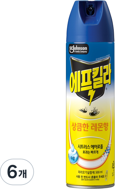 에프킬라 에어로졸 모기 살충제 상큼한 레몬향, 6개, 500ml