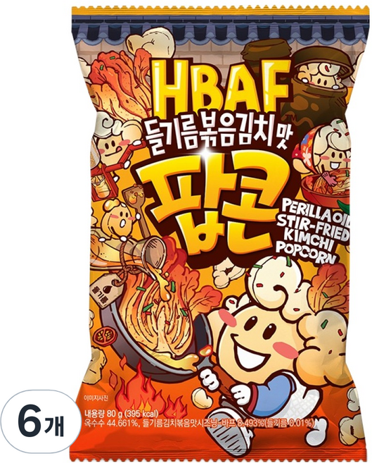 바프 들기름볶음김치맛 팝콘, 6개, 80g